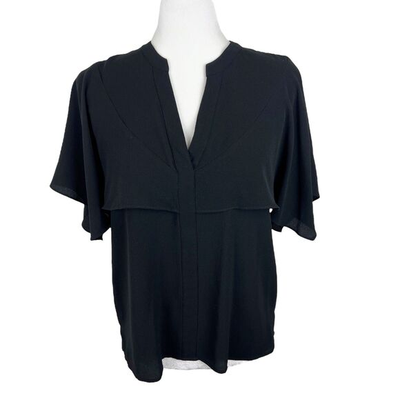 Vince Camuto Blouse Women Extra Small Black V-Neck Short Sleeve Solid Casual - Picture 1 of 13